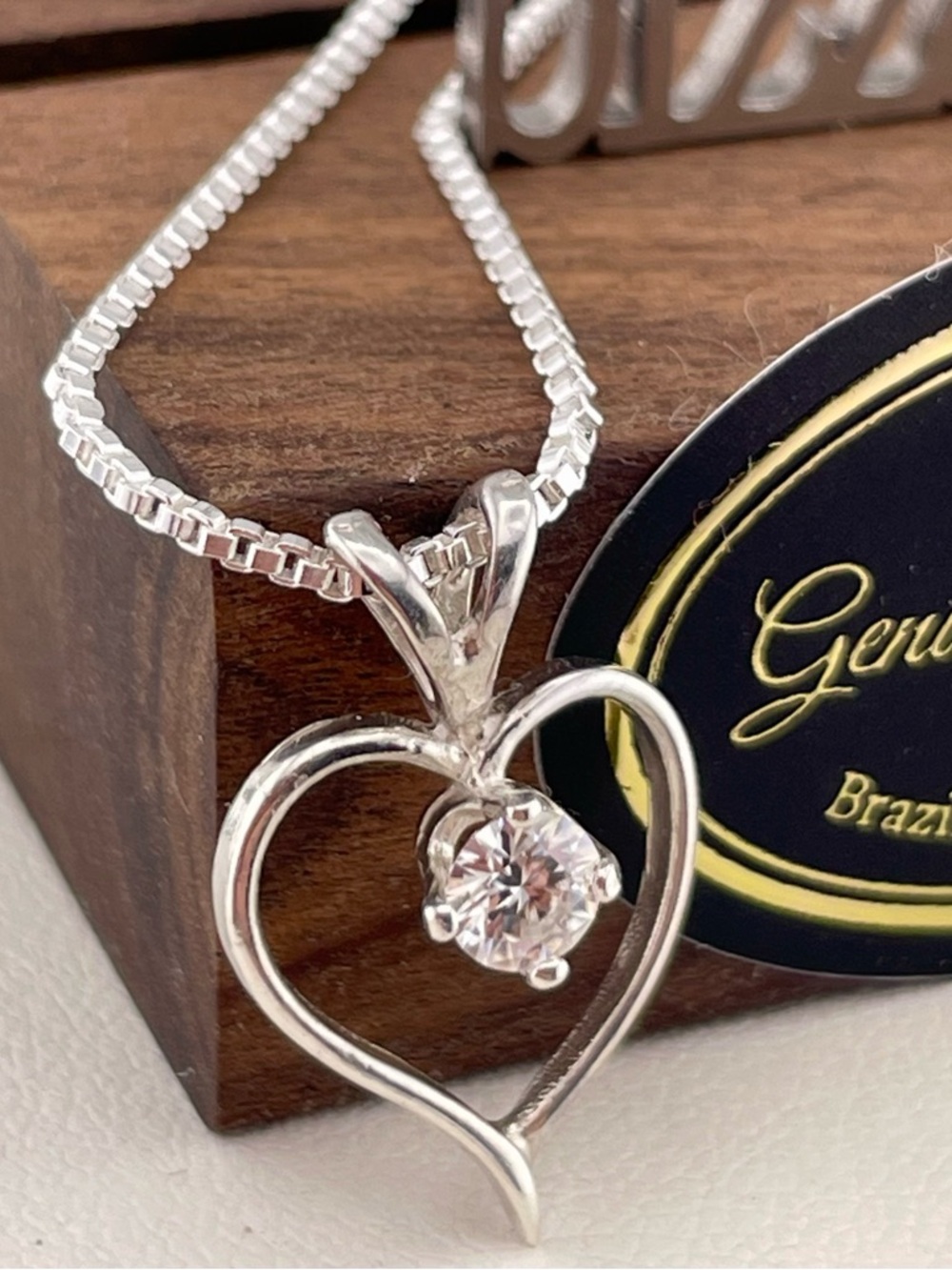 Sale‼️Diamond VS-2 Heart Pendant Necklace  .25ct.  4mm.   925 . Box chain - Picture 2 of 8